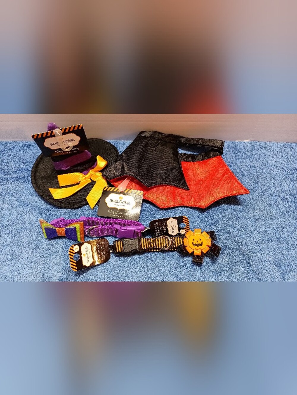 Dog Pet Halloween Accessory Set Size Small 2 Collars - Witch Hat And Cape NWT